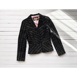 black leather jacket 90s‎ y2k vintage Wendy Hil gold floral suede jacket